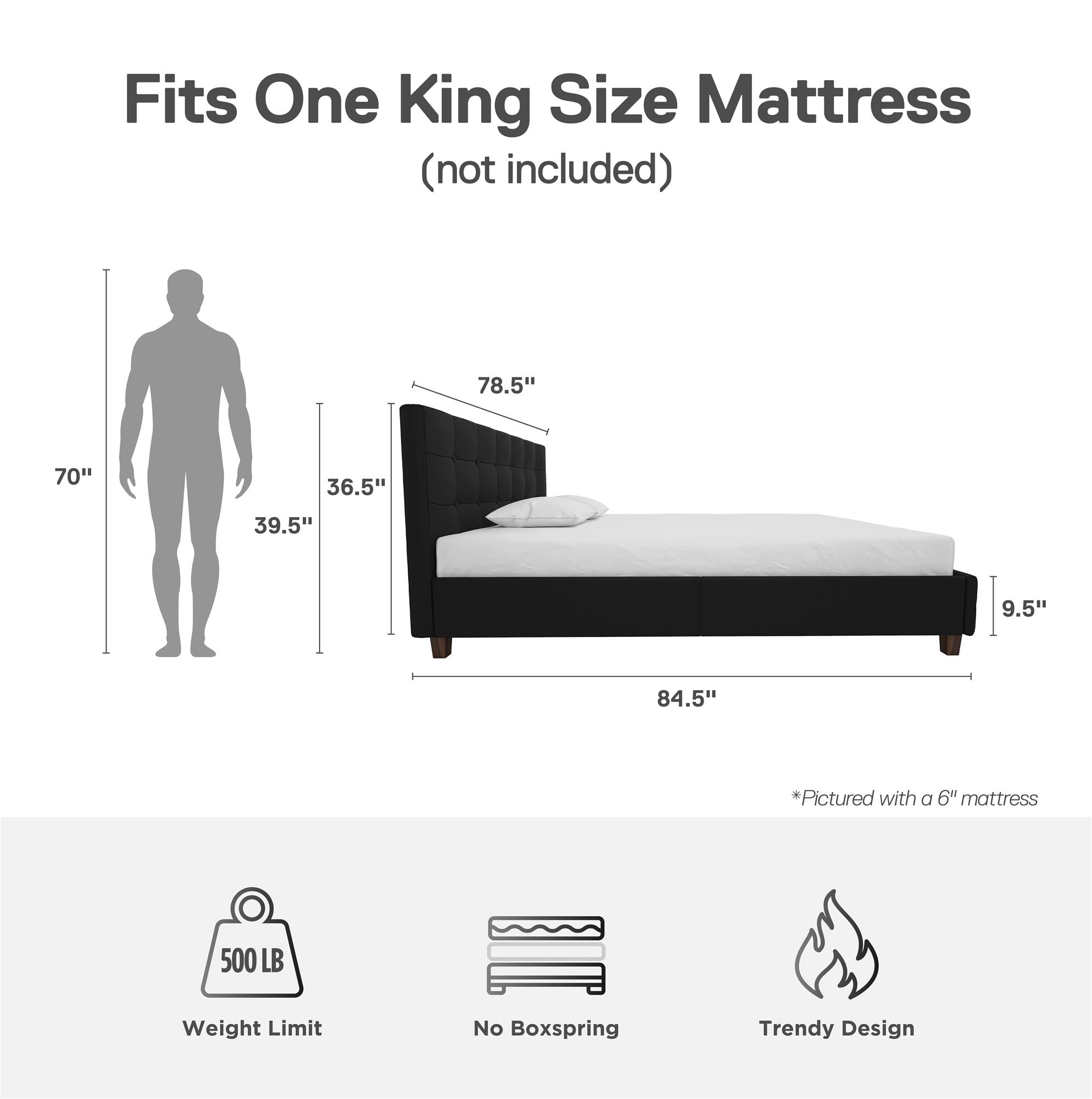 DHP Rose Tufted Upholstered Platform Bed Frame, King, Black Linen