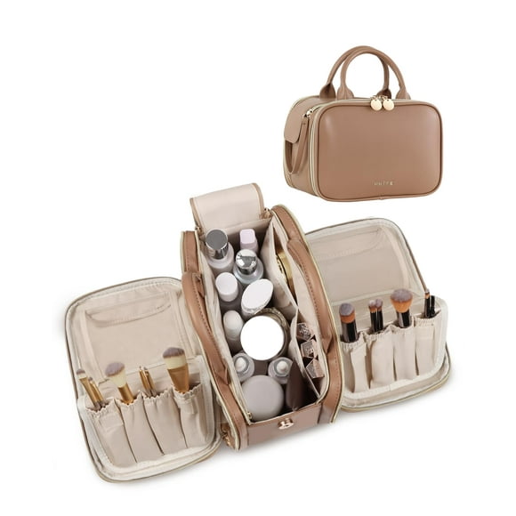 Bolsa de maquillaje Prite impermeable para viajes y cosméticos, color marrón