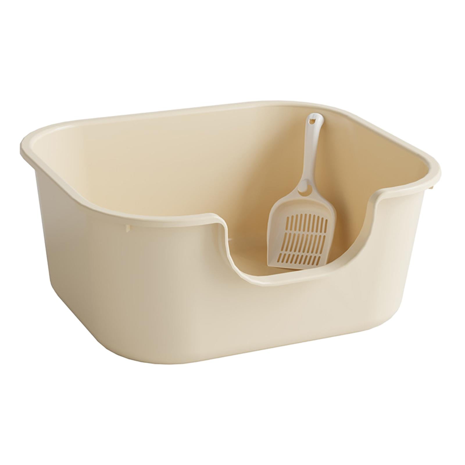 Cat Litter Basin Cat Litter Box with High Side Splashproof Kitty Litter Pans Open Top Pet Litter Tray for Small and Large Cats Coffee Color
