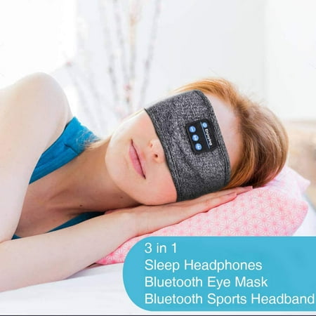 Sleep Headphones Bluetooth Sports Headband, Wireless Music Sleeping Headphones Mask Earbuds IPX6 Waterproof for Side Sleepers Women Men Workout Running Insomnia Travel Yoga,Black