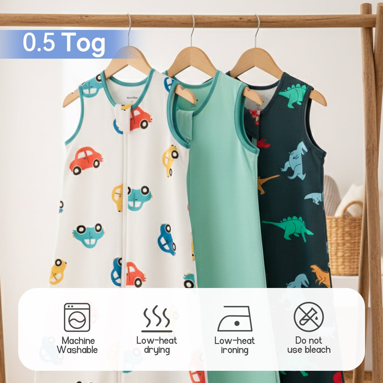 Baby Sleep Sack 0-6 Months 100% Cotton Baby Wearable Blanket 2-Way Zipper Breathable Lightweight Unisex Sleeping Bag 0.5 Tog Toddler Sleep Sack (3 Pack)