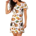 thumbnail image 2 of Fotbe Thanksgiving Turkeys 1 Bata de Dormir para Mujer con Estampado, Camisón de Algodón de Manga Corta, Ropa de Dormir Casual, 2 of 6