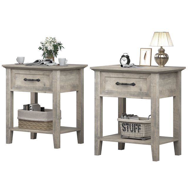 Mesa De Noche, Mesa De Fondo Con Cajón, Mesa Lateral Para La Sala De Estar, Estantes De Almacenamiento De 2 Niveles Mesa De Cama Para La Sala De Estudio, Dormitorio, Dormitorio