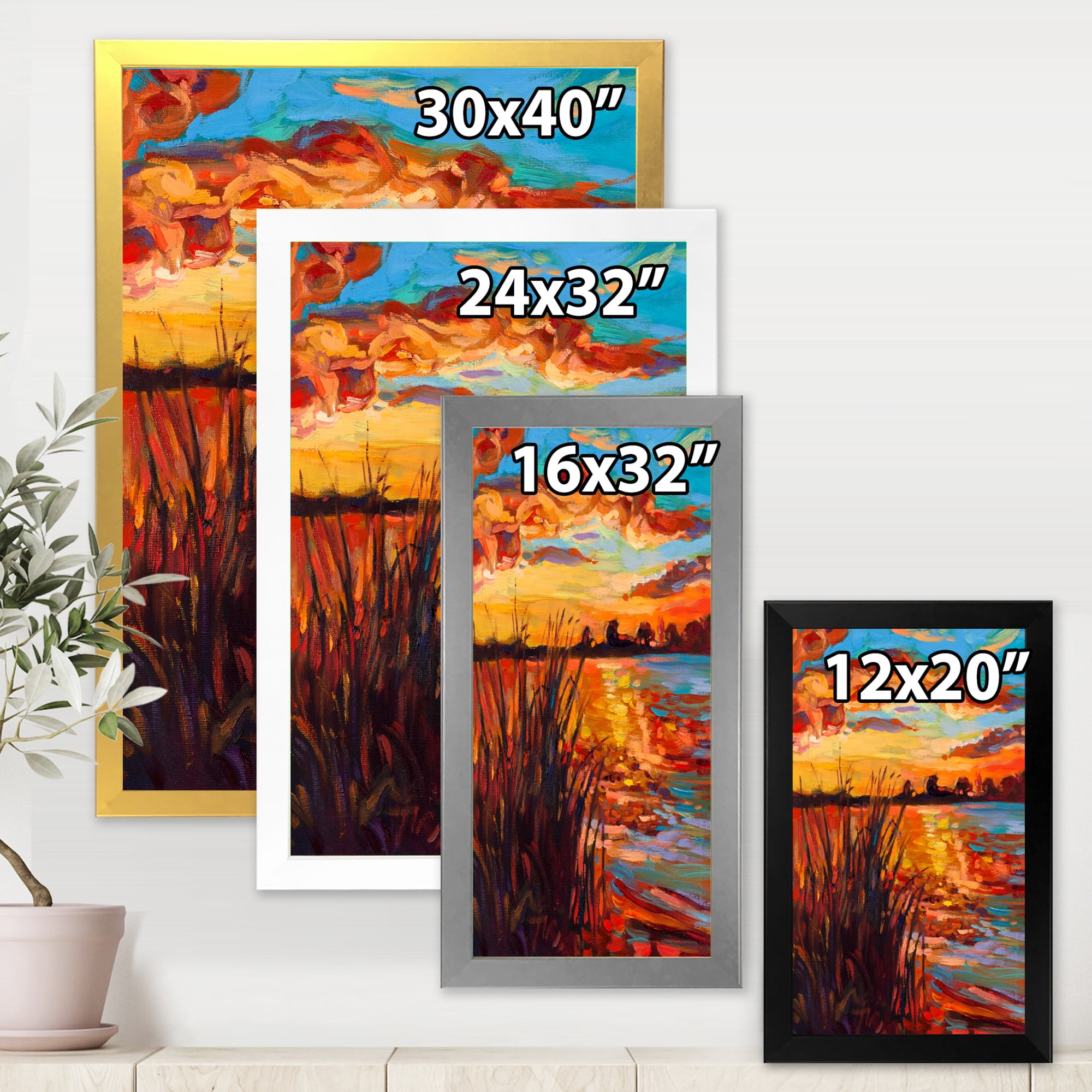 Designart 'The Lake At Sunset Evening Glow I' Nautical & Coastal Framed Art Print