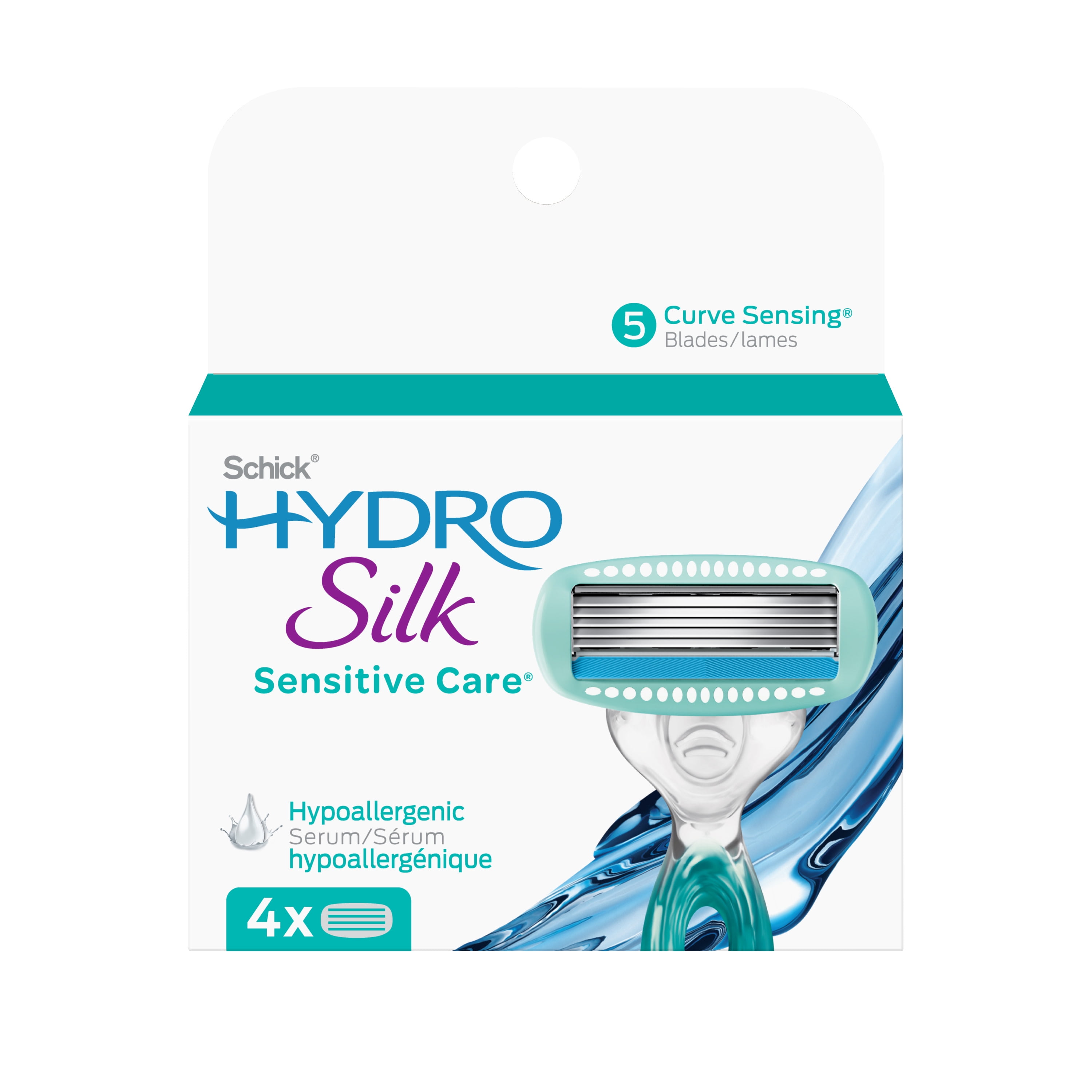 Schick Hydro Silk 5-Blade Sensitive Care Women's Razor Refills, 4 Ct, Hydrates & Protects From From Irritation, Hypoallergenic Formula
