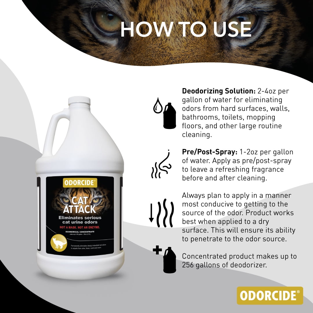 Odorcide Cat Attack Concentrate Odor Eliminator 128oz - Cat Odor Eliminator for Strong Odor - Cat Urine Odor Eliminator for Carpet & Upholstery - Litter Box Odor Eliminator - (210CA-G)
