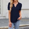 thumbnail image 2 of V Cuello Manga Corta Tops para las Mujeres Primavera Verano Moda Color Sólido Camiseta, Imitación Algodón, 2 of 6