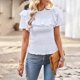 thumbnail image 2 of Elegante blusa informal de manga corta con cuello redondo para primavera y verano para mujer OAVQHLG3B Store lin121212, 2 of 5