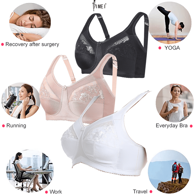 BIMEI Women's Mastectomy Bra Pockets Wireless Post-Surgery Invisible  Pockets for Breast Forms Flower Embroidery Everyday Bra Sleep Bra  2118,Beige, 42D