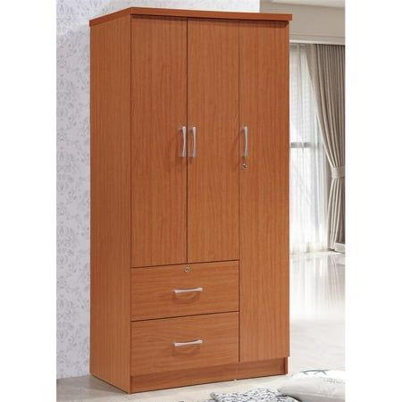 drawers armoire cherry closet door wardrobe shelves hodedah pemberly row maddie furniture wood everyday