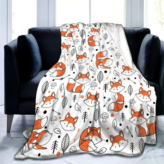 Cute Fox Blanket Super Soft Cozy Flannel Throw Blankets Bedding for Sofa Bedroom Living Room Kids Adults Gifts 50"x40"