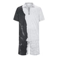 thumbnail image 3 of YUIVH Men's Classic Fit Short Sleeve Polo Shirt Casual Striped Gradient Print Two Piece Zipper Top Suit Drawstring Pocket Short Set Comfortable Breathable Tops, 3 of 4