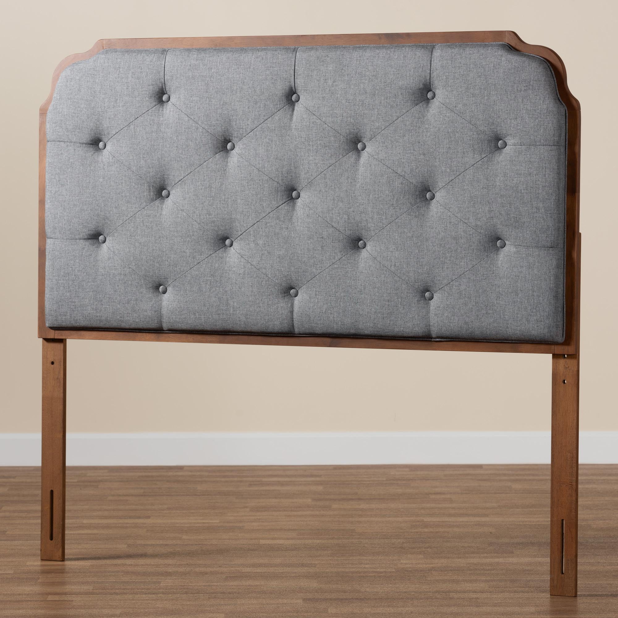 Baxton Studio Shanti Classic and Traditional Grey Fabric and Walnut Brown Finished Wood King Size Headboard