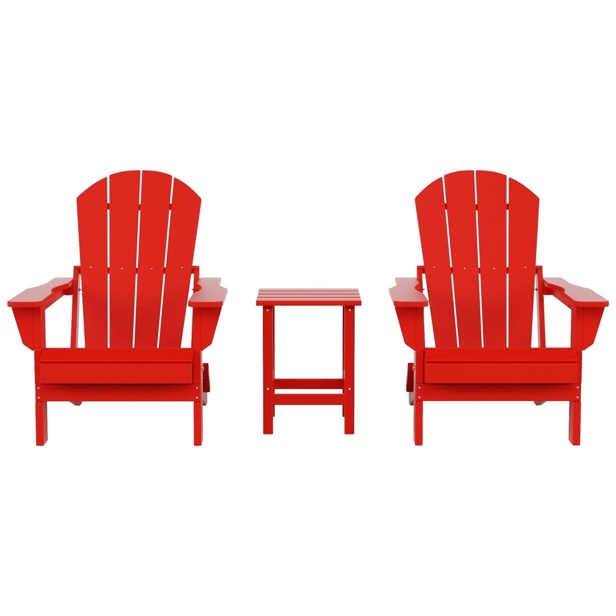 Polytrends  Laguna Hdpe All Weather Outdoor Patio Foldable Adirondack Chairs With Side Table (3-Piece Set) Red