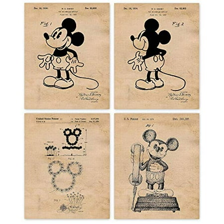 Vintage Disney Mickey Mouse Wall Art Poster Prints, 4 Photos 8x10