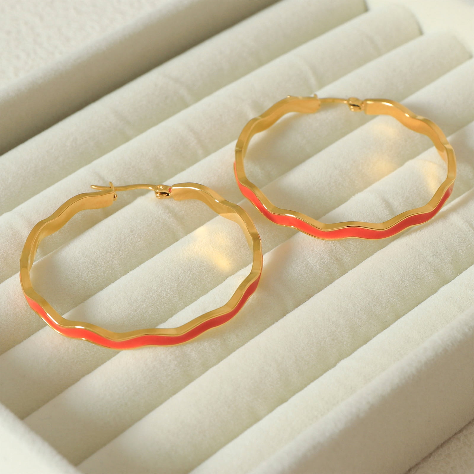 Lsnesstla Chunky Enamel Hoop Earrings for Women 18K Gold Plated Colorful Wave Earrings Jewelry  Gift for Girlfriend Wife