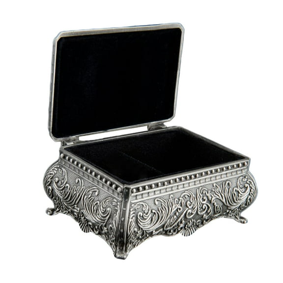 Vintage Jewelry Trinket Box Rectangle Box Metallic Floral Engraved Earring Ring Zinc-alloy Box Gift Storage Small Holder