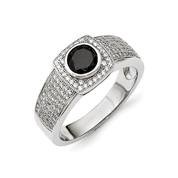 Auriga Fine Jewelry 925 Sterling Silver Cubic Zirconia and Black Spinel Men's Ring Size 11