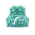 thumbnail image 4 of Haitryli Kids Girls Metallic Mock Neck Dance Crop Tops Athletic Vest Hip Hop Jazz Latin Costume Dancewear Lake Blue 8, 4 of 5