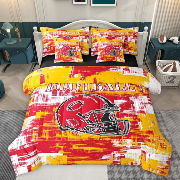 Homewish Football Gamer Twin Bedding Sets 7-Piece for Kids Children Teens,Ball Game Bedding Comforter Set Microfiber,Sport Theme Breathable Sheet Sets,Graffiti Splash Room Decor,Reversible