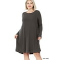 thumbnail image 3 of Zenana Women & Plus Long Sleeve Jersey Flared Swing T-Shirt Tunic Dress with Side Pockets, 3 of 5