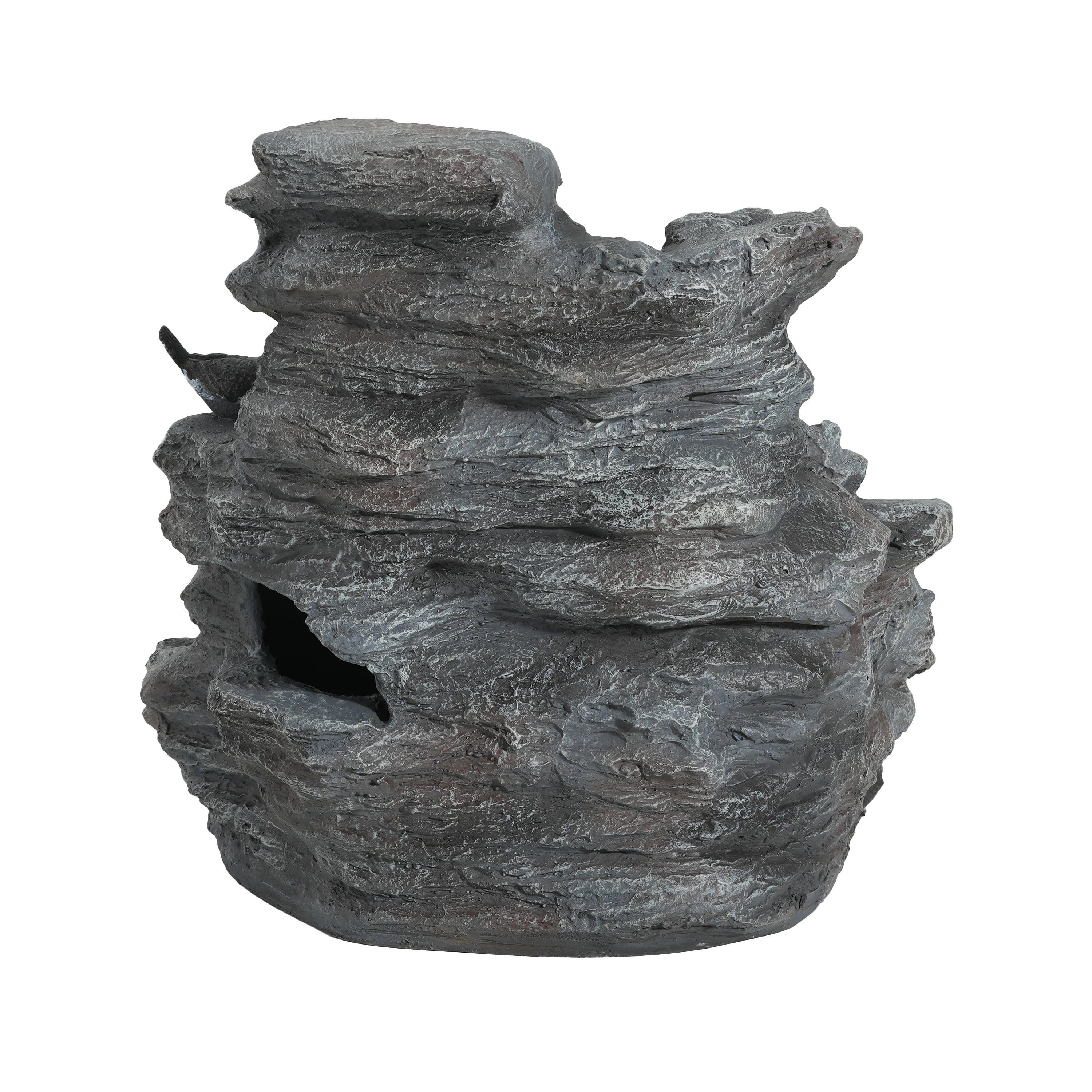 4-Tiered Concrete Rock Waterfall Fountain, 20.8"H – Outdoor Garden Decor with LED Lights, Weather-Resistant, Soothing Water Sound Ambiance