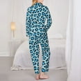 thumbnail image 3 of Pajama Sets for Women 2 Pcs, Blue leopard print Button Down Long Sleeve Sleepwear Lounge PJ Sets, 3 of 6