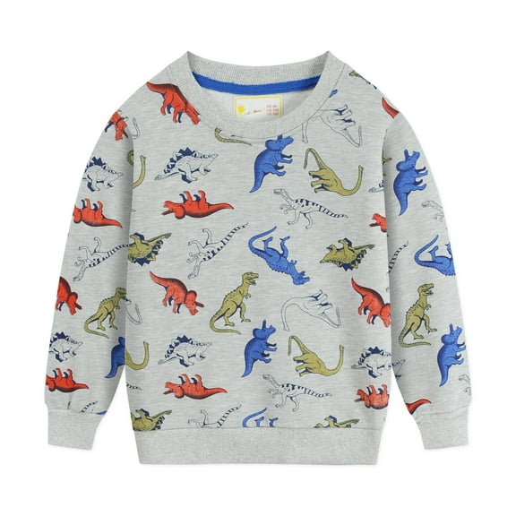 POPTEM Toddler Sweatshirt Boys Dinosaur Long Sleeves Top Cotton Crewneck Pullover Grey 4T