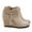 Beige, variant on Dellytop Womens Wedge Ankle Boots Braided Fringe Strap Heeled Fall Booties Dress Shoes