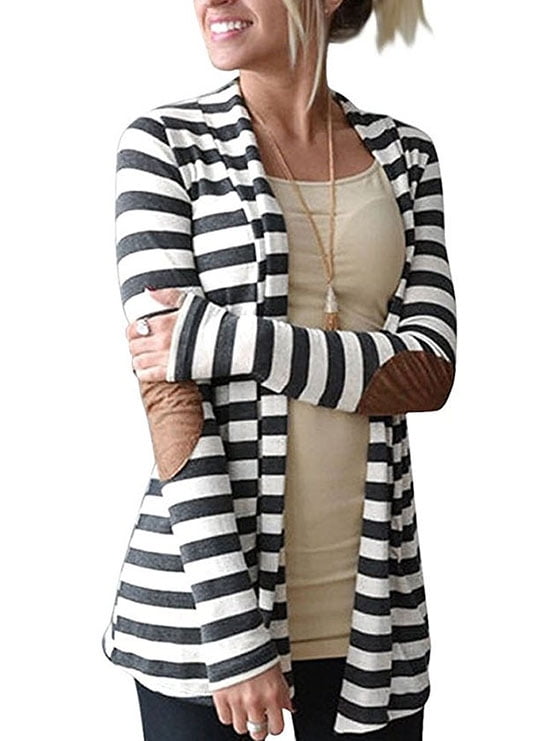 striped open front cardigan