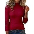 thumbnail image 3 of Telankuip Thin Cozy Sweaters for Women Turtleneck Long Sleeve Slim Fit Pullovers Sweater Comfortable Soft Solid Color Ribbing Knit Fall Winter Base Layer Tops Wine M, 3 of 8