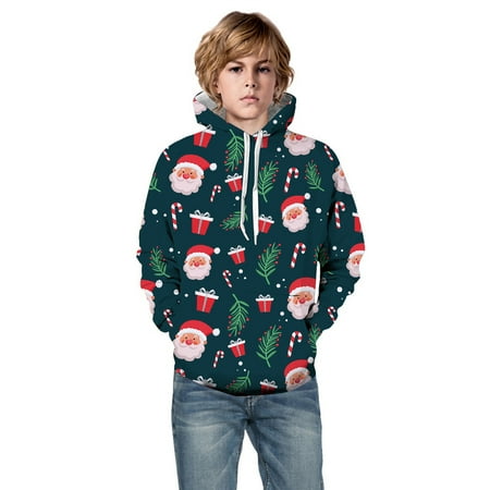 

Tosmy Little Boys Girls Sweatshirts Kids Hooded Unisex Sweatshirt 3D Christmas Santa Clause Printed Pullover Hoodie For Girls Boys With Pocket Baby Clothes
