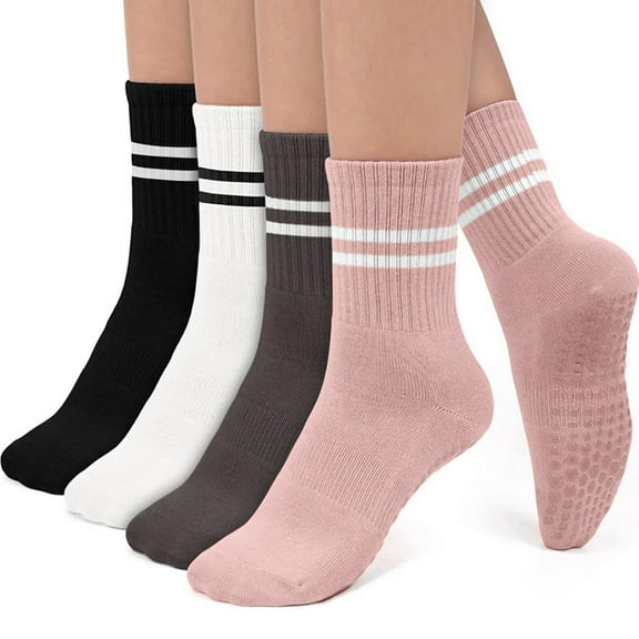 HBFAGFB Socks for Women 4 Pairs Mid Tube Socks Non Slip Daily Wear Comfortable Breathable Pink One Size