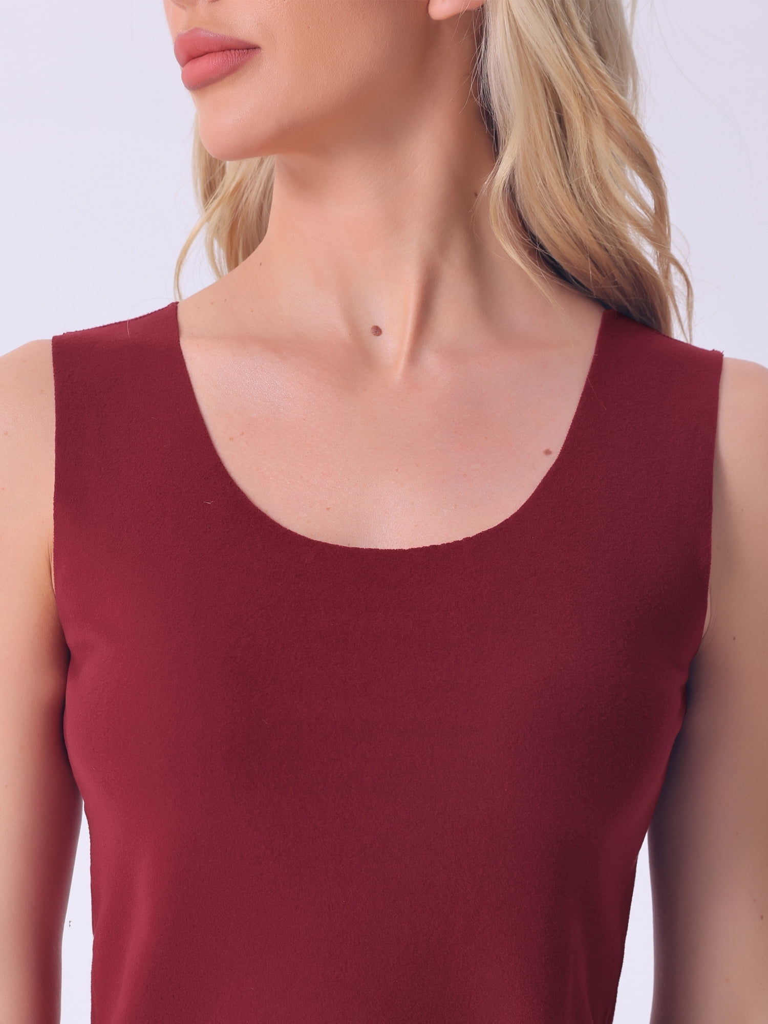 DARING DIVA Women's Tank Top Plush Sleeveless Warm Thick Layer Camisole M Wine Red