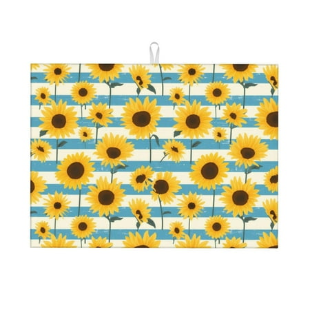 

Fuzoiu White Blue Striped Sunflower Print Absorbent Reversible Microfiber Dish Drying Mat for Kitchen Dish Drying Pad for Dishes Utensils Pots and Pans Extra Large 18 Inch x 24 Inch