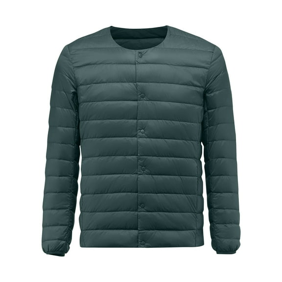 qolati Men's Puffer Jacket Solid Color Cotton Down Quilted Jacket Long Sleeve Button Down Warm Winter Coat