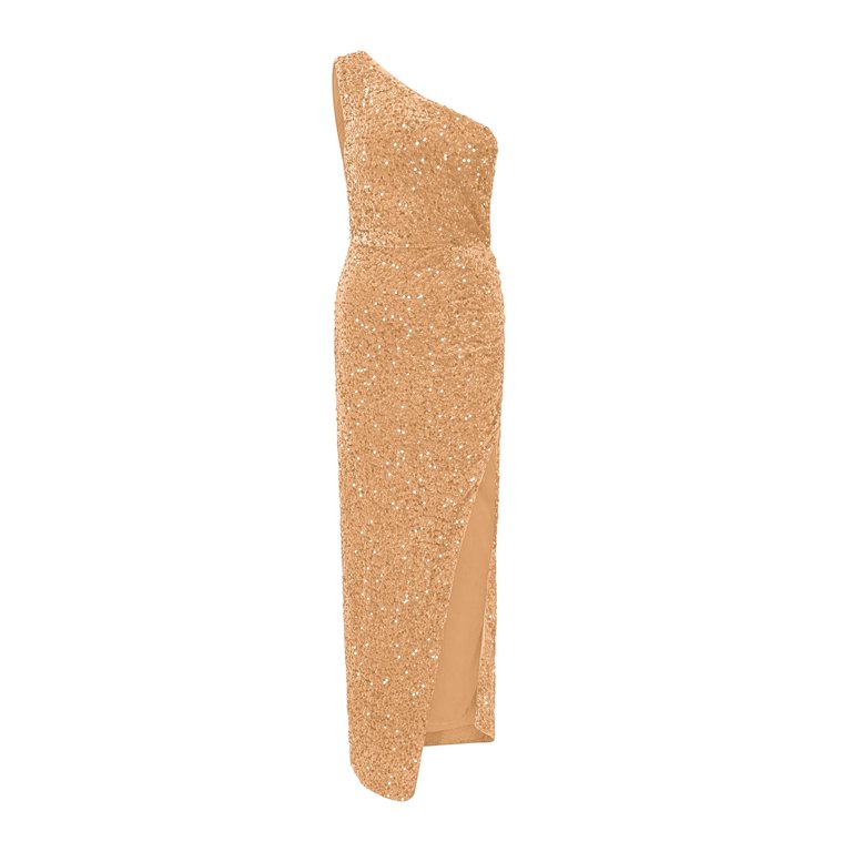 knee length dresses for ladies Silky Satin Midi Gold