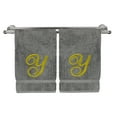 thumbnail image 2 of Monogrammed Washcloth Towel, Personalized Gift, 13x13 Inches - Set of 2 - Gold Script Embroidered Towel - Extra Absorbent 100% Turkish Cotton - Soft Terry Finish - Initial Y Gray Towels, 2 of 3