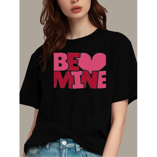 1 pieza, camiseta creativa con estampado de letras románticas con un diseño amoroso para crear tu atuendo romántico, camiseta de ocio
