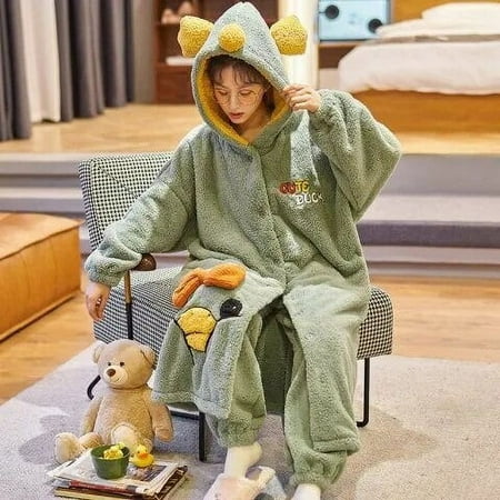 

Sanrio Cinnamoroll Fleece Thick Pajamas Autumn Winter Warm Coral Plush Nightgown Y2k Loose Cartoon Flannel Household Suit Women