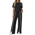 thumbnail image 2 of Gamivast Women 2 Piece Outfits Short Sleeve Top and Wide Leg Pants Athletic Glof High Waisted Drawstring Lounge Set Holiday Outdoor Contrast Trim Split Hem Casual Tracksuit, 2 of 7