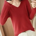 thumbnail image 4 of Ahdbta Women's Sweaters Sexy V-Neck Long Sleeve Casual Pullover Tops Solid Color Fall Winter Warm Comfort Knitted Sweaters, 4 of 5