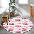 thumbnail image 3 of Round Rug 4Ft Washable Non-Slip, Pink Roses Circle Area Rugs for Living Room Bedroom, Valentine's Day Love Floral Stripes Romantic Indoor Floor Mats Carpet Runner for Home Decor Aesthetic, 3 of 8