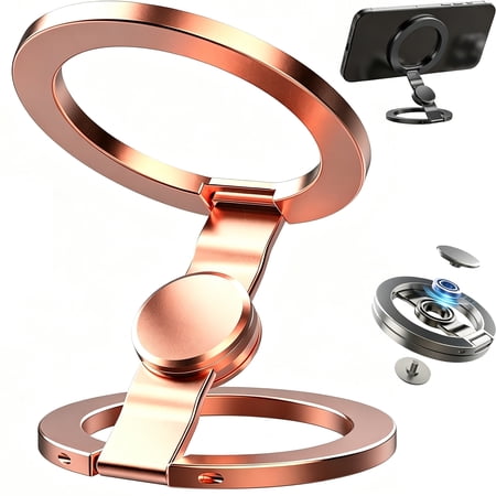 Magnetic Phone Stand Ring Phone Stand with Fingertip Rotation Design 360&deg; Foldable Kickstand Dual Ring Design for Desk Car Gym Travel