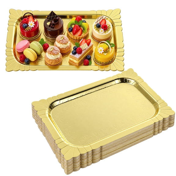 24 Pcs Gold Serving Trays, Rectangular Disposable Cardboard Platters for Food, Tea, Fruit, Cupcakes & Desserts, Elegant Display Trays for Birthday Parties, Weddings & Events Spplies