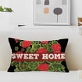 thumbnail image 3 of Lumbar Pillow Covers Red Small Flowers with Green Leaf Pattern Decorative Pillow Cover Sweet Home Rectangle Cushion Cover Black Background Pillow Cases for Sofa (Sweet), 3 of 5