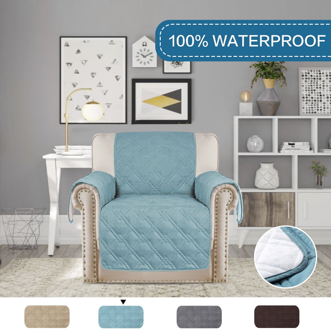 H.VERSAILTEX 1Piece 100 Waterproof Reversible Quilted Armchair Pet