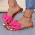 thumbnail image 4 of Domuza Women's Bow Knot Slides Open Toe Flat Sandals 2026 Summer Slip On Slippers Hot Pink 7.5（EU-39）, 4 of 5