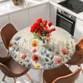 thumbnail image 2 of Blue Red Round Fitted Table Cover and Yellow Poppy Watercolor Floral Retro Linen Waterproof Table Cloth with Elastic Edge Wipeable Tablecloth for Picnic Camping Party Fits 45"-54" Diameter, 2 of 8