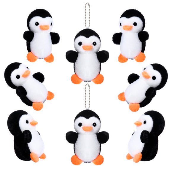 Llavero de peluche Skylety con forma de pingüino, 10 cm, 8 unidades